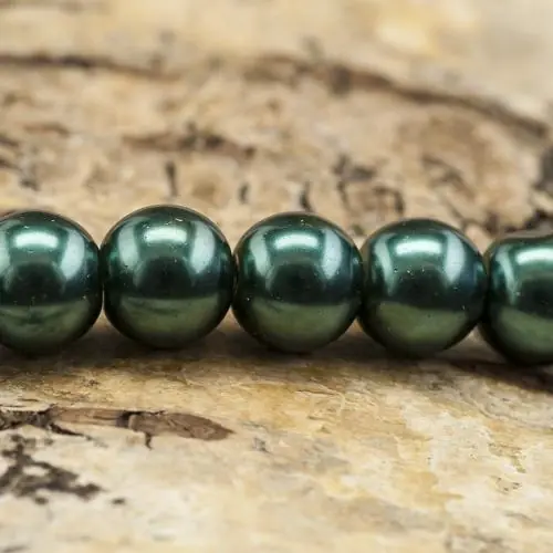 Nedsatt pris | Vaxad glaspärla 10 mm, Petroleumgrön (10st)