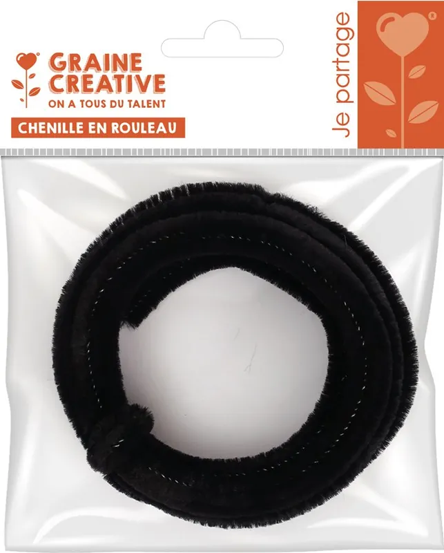 Chenille 8 mm svart, 1 meter | Mycket populär